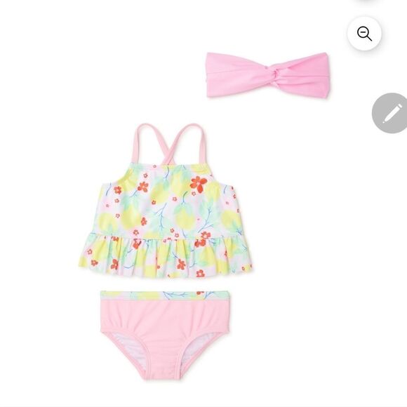 NWT Wonder Nation Baby Girl Swim Tankini Swim Set and Headband, 3-Piece - Picture 1 of 5